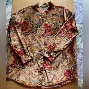 Soft Surroundings Paisley Velvet Button-Front Shirt in Red, Brown, Tan, Blue